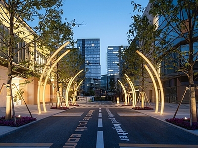 现代道路沥青划线 地面划线 商业街区灯具 特色车行道