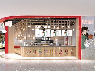 现代奶茶店 备餐区 单层 收银
