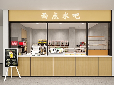 现代奶茶店 备餐区 单层 收银
