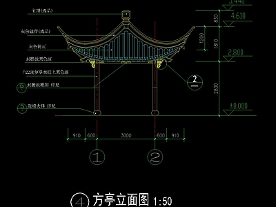 中式四角古建亭 施工图