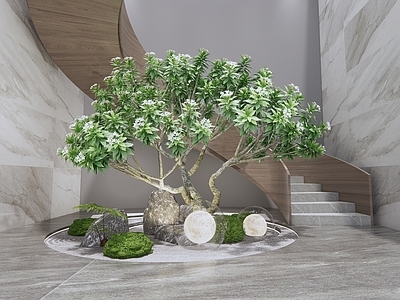 现代楼梯间 旋转小品 石头 植物小品 苔藓