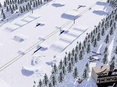 现代滑雪场 冰雪场 缆车 滑雪道具