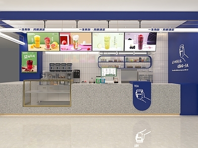 现代奶茶店 备餐区 单层 收银