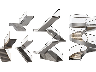 现代扶手楼梯 旋转楼梯 室内 石材
