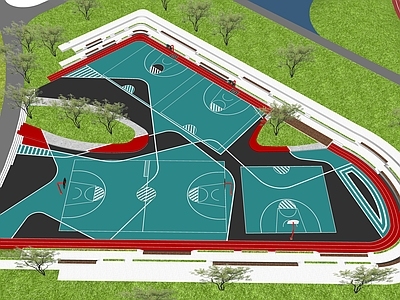 现代篮球场 体育公园景观 口袋运动公园 社区市民活动场地 草阶座椅