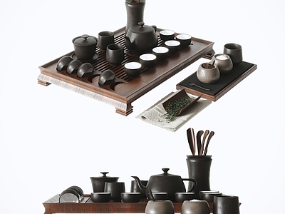 新中式茶具组合 茶盘托 茶壶 茶杯 茶叶 装饰摆件 茶桌摆设 陈设品