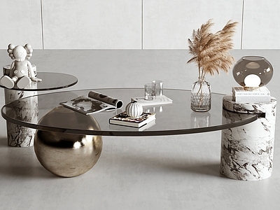现代茶几 大理石 玻璃 角几 饰品摆件 装饰花瓶 书本 圆形 子母形 金属茶几 玻璃茶几 大理石茶几 圆茶几