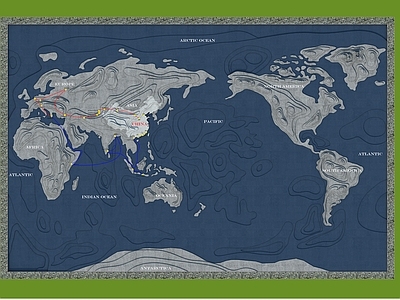现代铺地 世界地图地雕