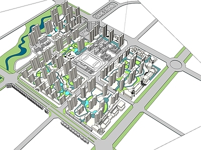 现代简模规划 小区规划体块素模 城市配景简模