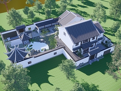 中式住宅建筑四合院 庭院住宅