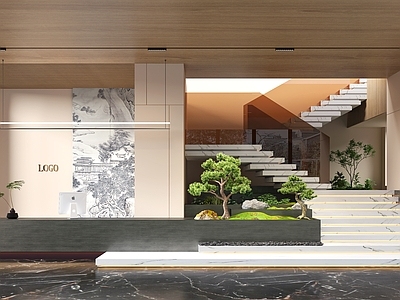 现代楼梯间 景观小品组合 前台