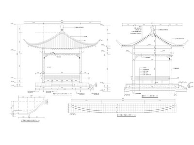 中式飞檐四角景观亭 施工图