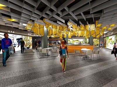 商场过道 工业风 地下商业街 餐饮 公区过道