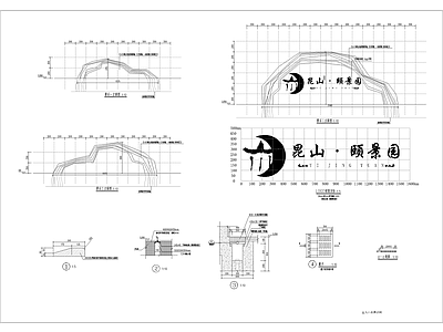 新中式夹胶钢化玻璃组合景墙详图 景观小品
