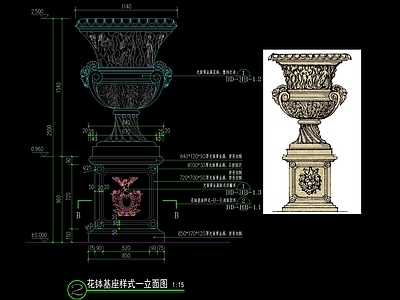 欧式花钵柱详图 施工图 景观小品