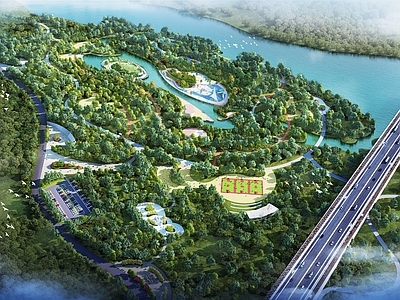 现代滨水森林公园 儿童乐园 湿地公园 口袋公园