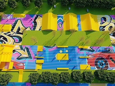现代公园景观 极限运动广场 泵道 运动健身乐园 涂鸦运动场