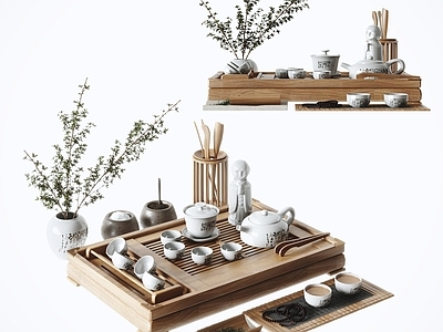 茶具组合 茶盘托 茶壶 茶杯 茶叶 装饰摆件 茶桌摆设 陈设品