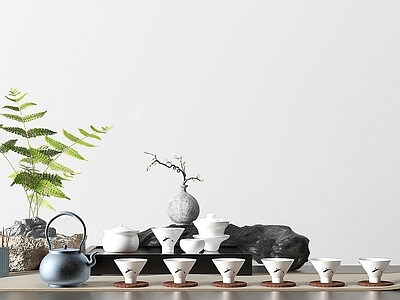 现代茶具茶杯茶壶组合 花瓶植物盆栽花艺组合摆件饰品