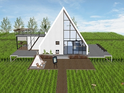 现代乡村稻田景观 餐饮建筑 稻田咖啡 美丽乡村 休闲农田 稻草人 驿站