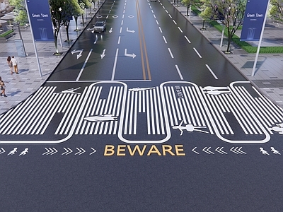 现代道路 市政道路 道路标线铺装 斑马线 马路指示箭头 地面标识引导