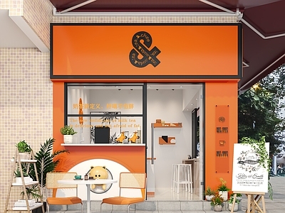 现代奶茶店门 头 亚力克广告牌 小熊墙饰 户外 单层 收银