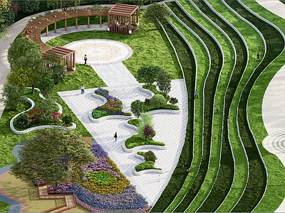 现代公园 阶梯台阶绿化 花海基地