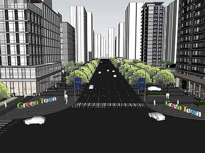 现代道路 街道建筑 机动车道 人行道