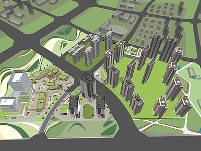 现代鸟瞰图规划 TOD商业住宅公寓办公