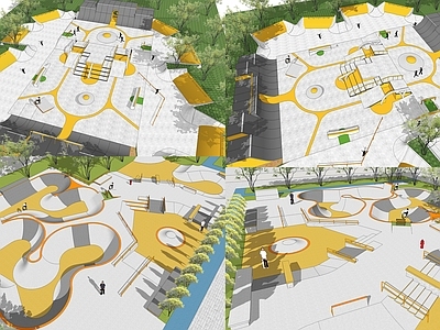 现代滑板公园景观 轮滑乐园 极限运动场地 社区口袋公园 休闲体育运动公园