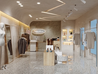 侘寂服装店 女装店 服装货架 中岛 模特 展台 衣架 衣服 鞋包 摆件