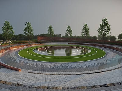 现代市民广场景观 圆形水景 树阵广场 文化广场