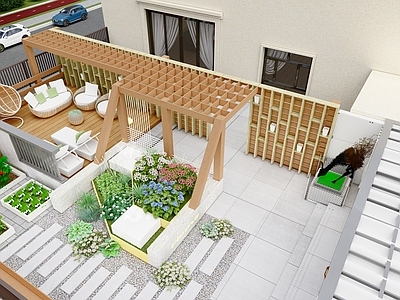 现代屋顶花园 廊架