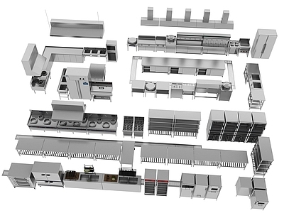 现代后厨 不锈钢厨具 厨房设备 制冰机 冷藏柜