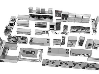 现代后厨 不锈钢厨具 厨房设备 制冰机 冷藏柜
