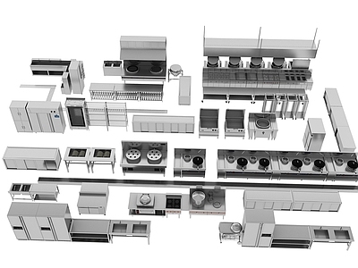 现代后厨 不锈钢厨具 厨房设备 制冰机 冷藏柜