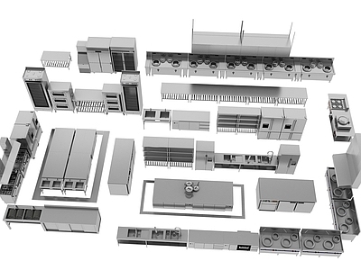 现代后厨 不锈钢厨具 厨房设备 制冰机 冷藏柜