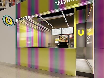 现代奶茶店 备餐区 单层 收银