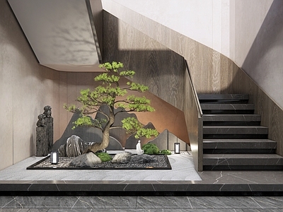 新中式楼梯间 楼梯间造景