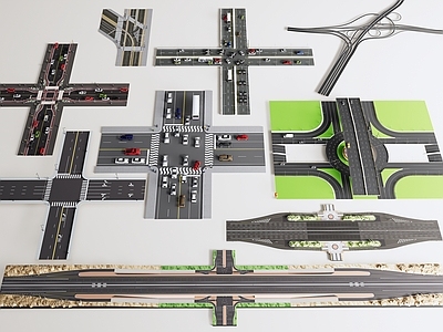 现代马路道路 十字路口 交通信号灯 斑马线 高速路