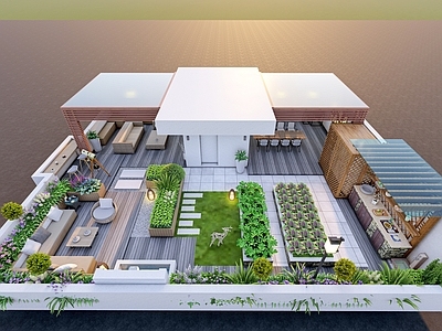 新中式屋顶花园 露台花园 凉亭 廊架