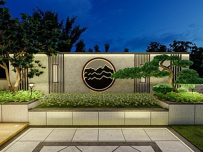新中式屋顶花园 露台花园 景观墙 铝合金凉亭