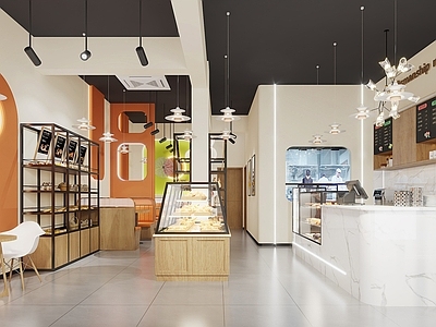 现代蛋糕店 收银台 休闲椅