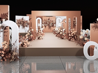 现代酒店宴会厅 咖色婚礼美陈
