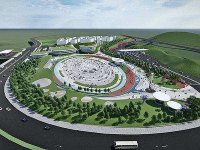 现代异形广场景观 高速公路景观 能量广场