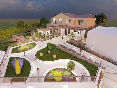 现代民宿屋顶花园景观