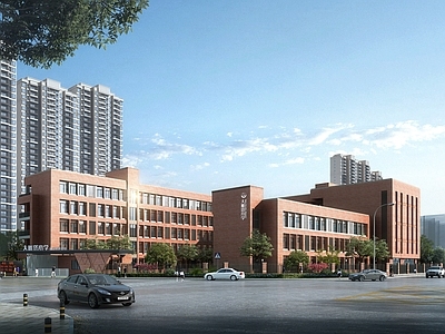 现代小学 红砖建筑