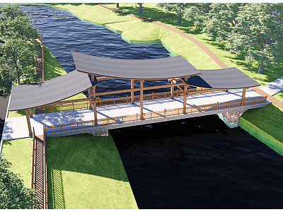 新中式景观桥 廊桥 风雨桥 木材
