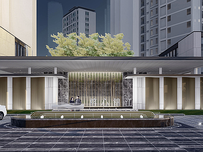 现代风格小区大门 廊架