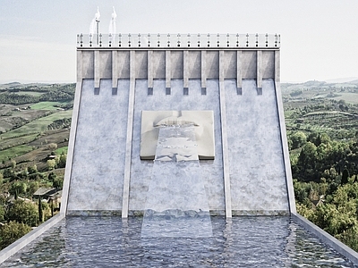 现代水库建筑 户外工业 水池 滑池 孔雀